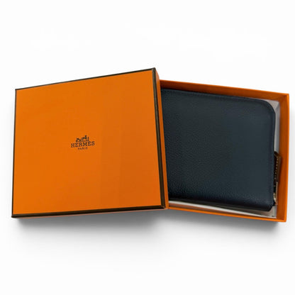 Hermes Azap Compact Silk in Color Blue Nuit Zip Around Wallet Coin Case — view 2