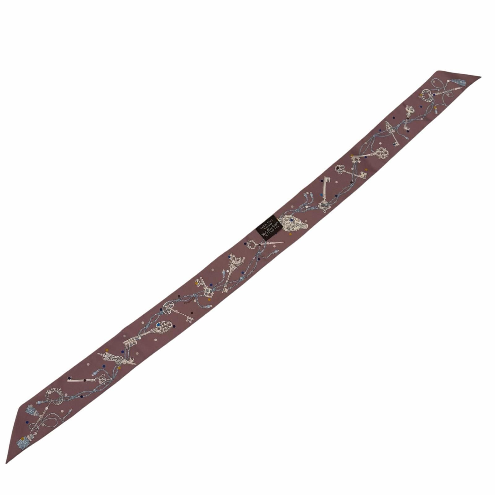 Hermes Twill les Cles a Pois les Clair Pore Silk 100% Brown Gray Scarf — view 5
