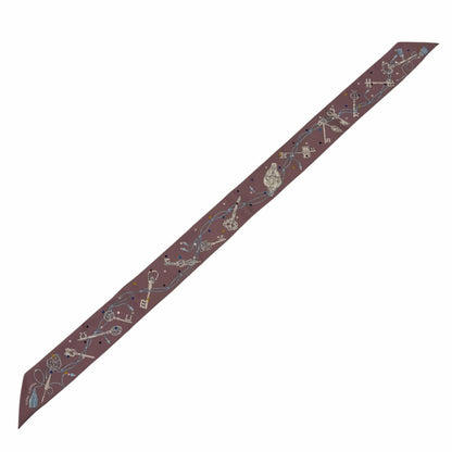 Hermes Twill les Cles a Pois les Clair Pore Silk 100% Brown Gray Scarf — view 4