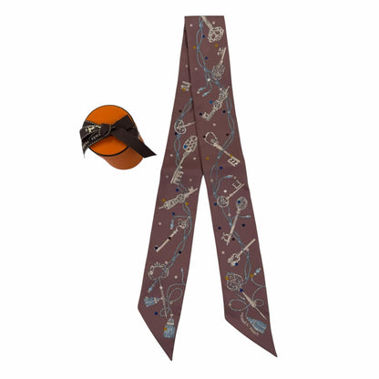 Hermes Twill les Cles a Pois les Clair Pore Silk 100% Brown Gray Scarf — view 2