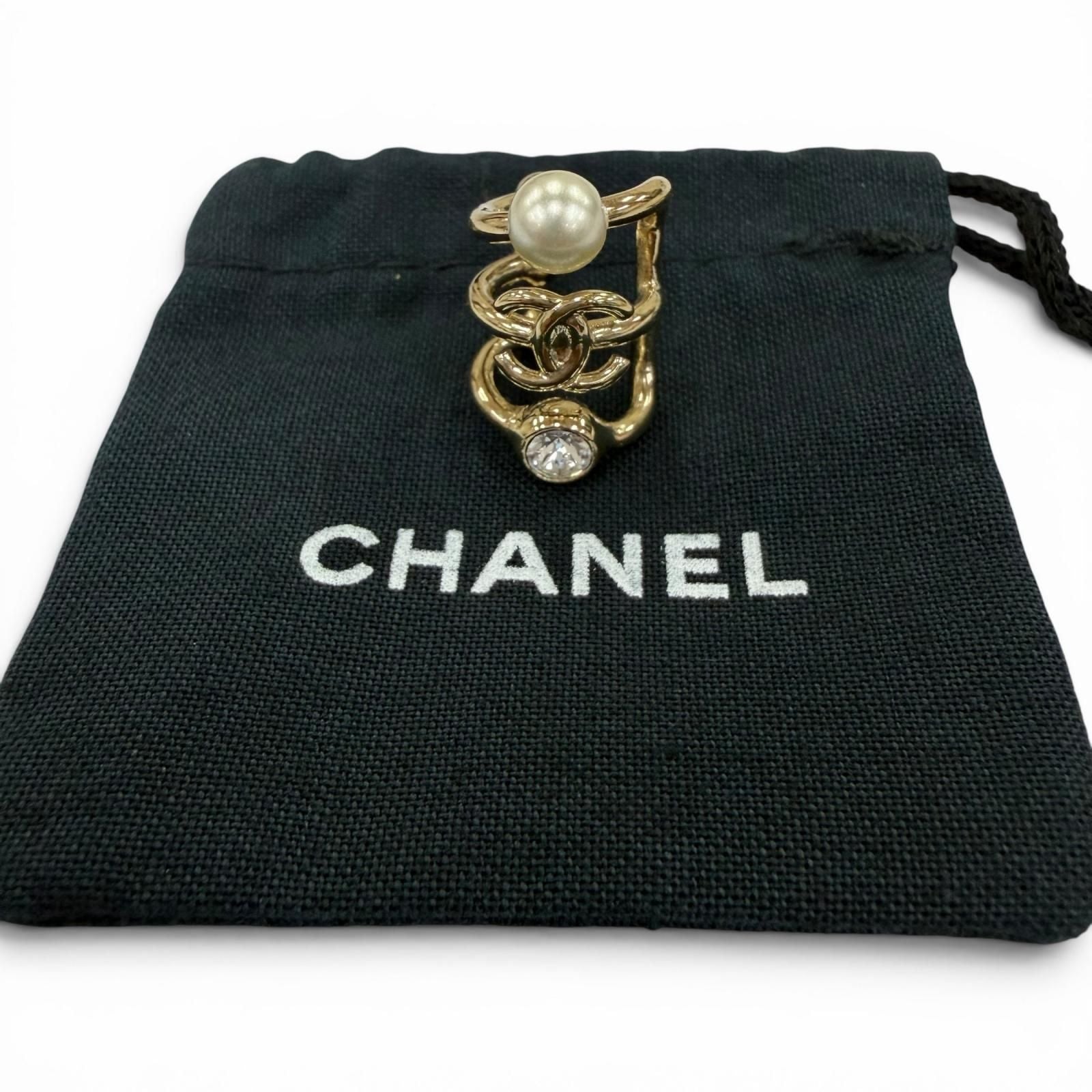 Chanel 22c CC Logo Faux Pearl Rhinestone Triple Strand Earrings Gold — view 2