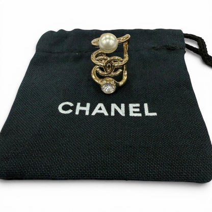 Chanel 22c CC Logo Faux Pearl Rhinestone Triple Strand Earrings Gold — view 2