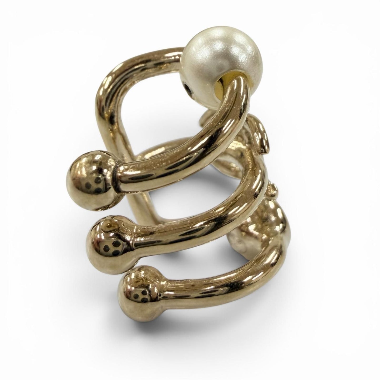 Chanel 22c CC Logo Faux Pearl Rhinestone Triple Strand Earrings Gold — view 5