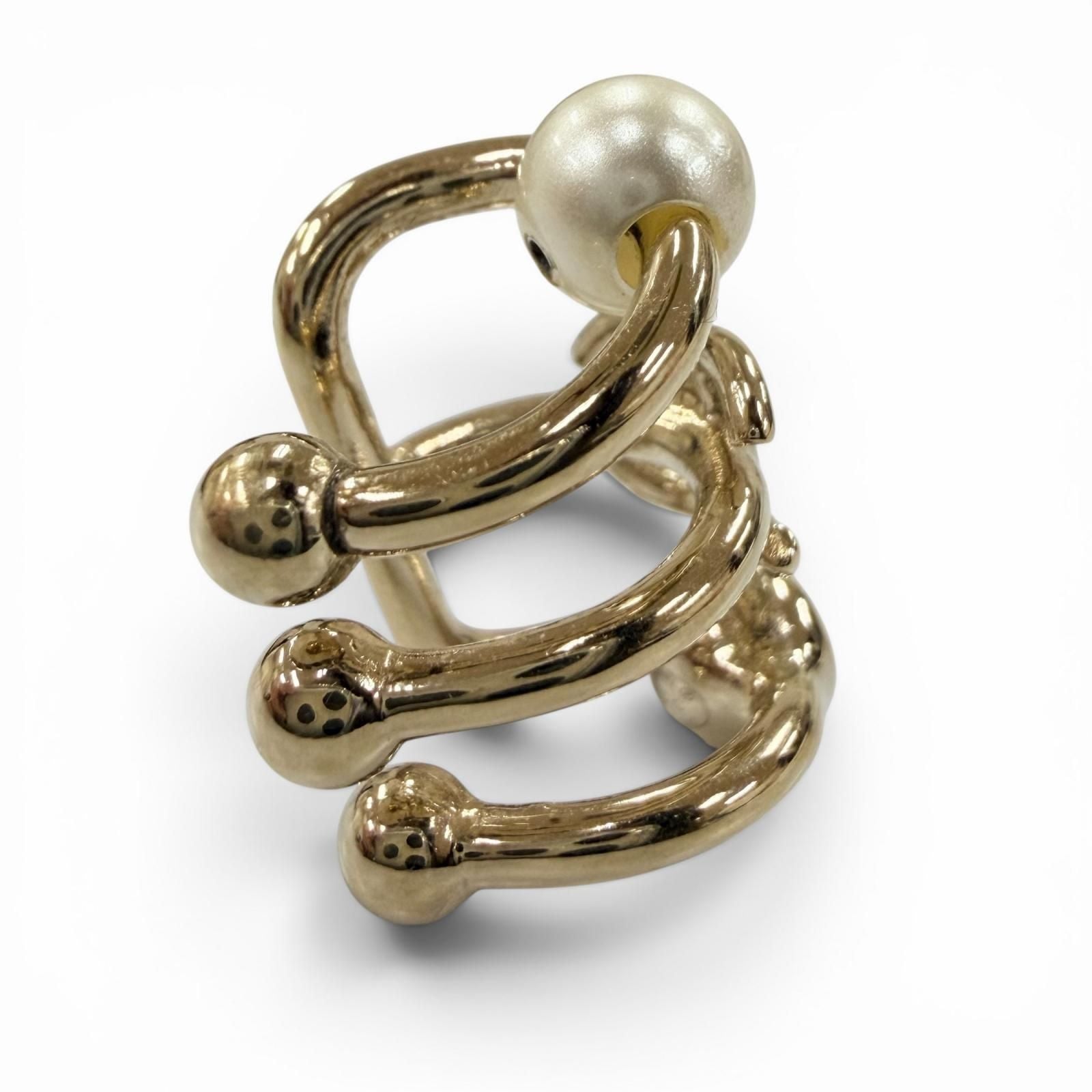 Chanel 22c CC Logo Faux Pearl Rhinestone Triple Strand Earrings Gold — view 5