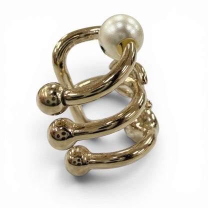 Chanel 22c CC Logo Faux Pearl Rhinestone Triple Strand Earrings Gold — view 5