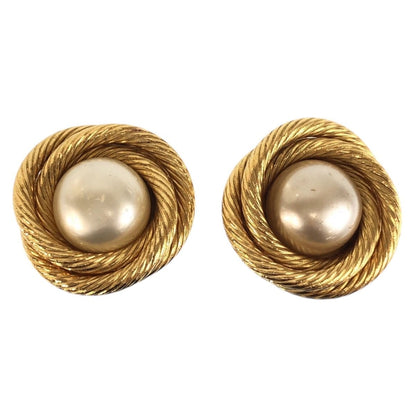 Chanel Vintage Gold Plated Faux Pearl Earrings