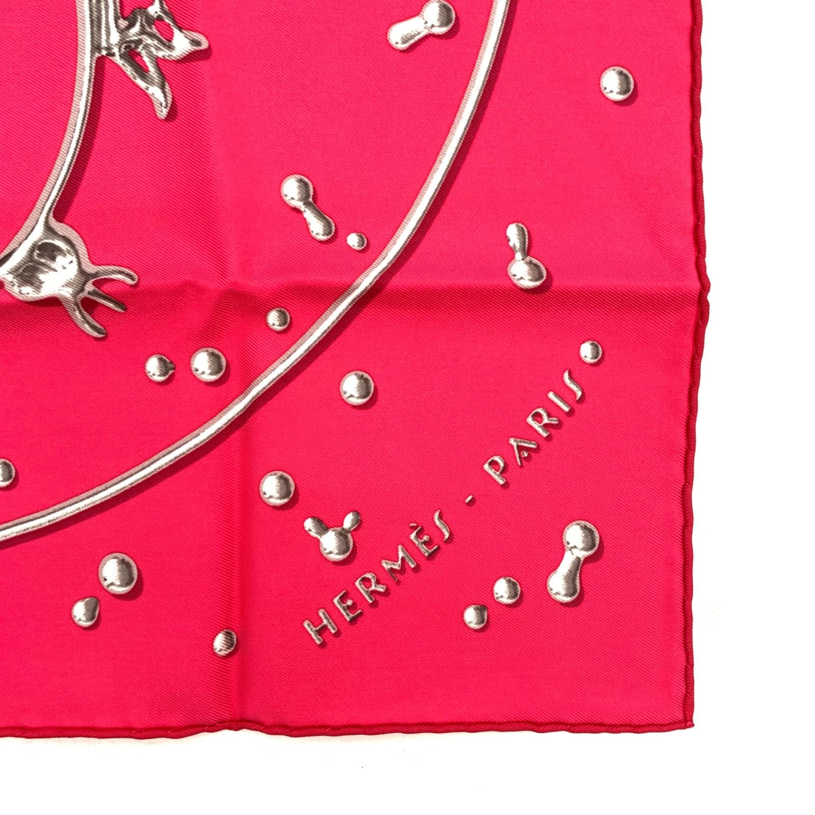 Hermes Carre 45 Vif Argent Silver Shizuku Silk 100% Pink Scarf — view 4