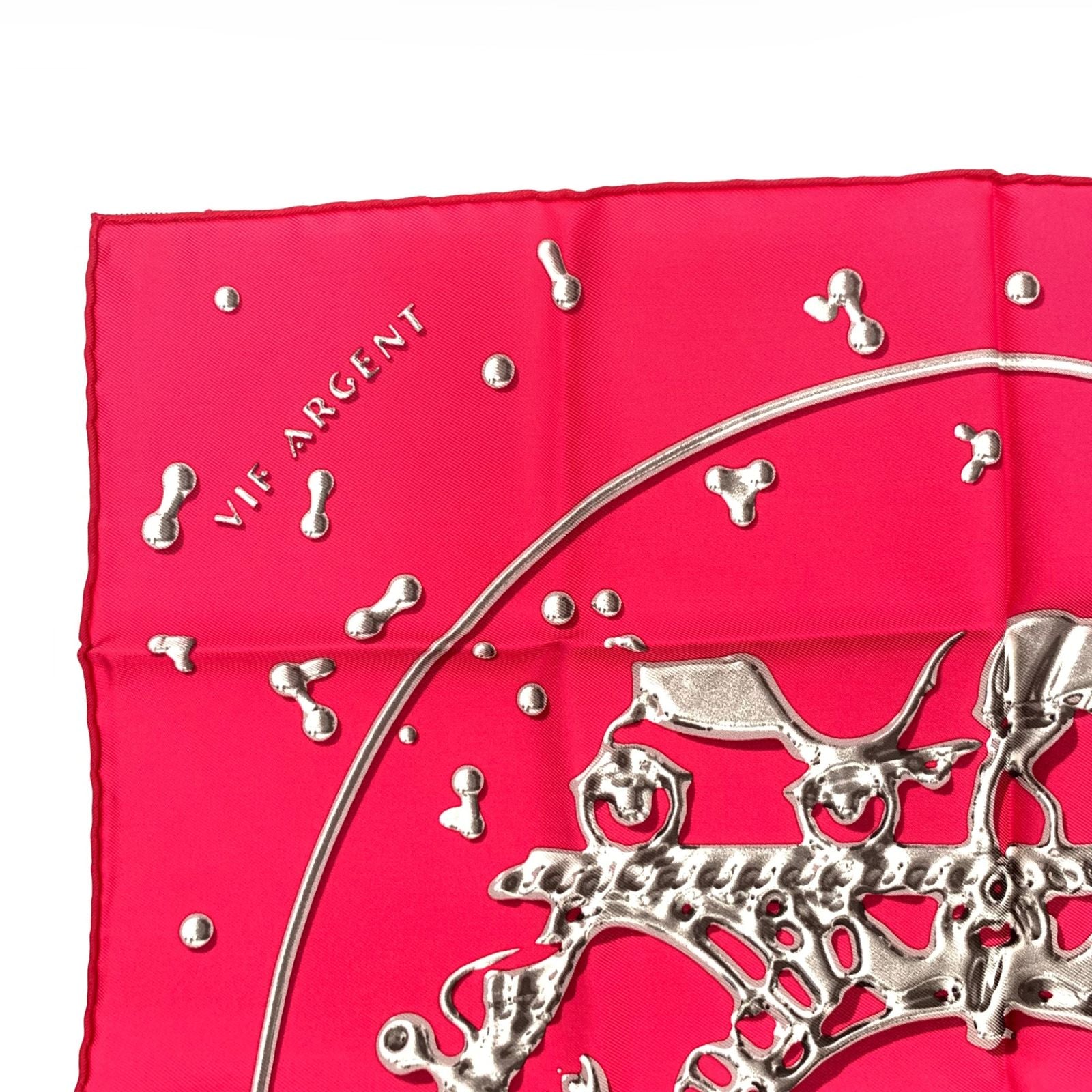 Hermes Carre 45 Vif Argent Silver Shizuku Silk 100% Pink Scarf — view 2