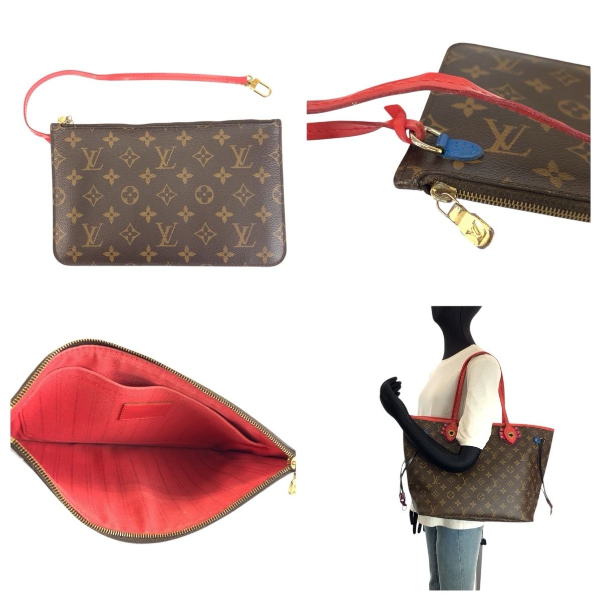 Louis Vuitton Monogram Totem Neverfull Brown Red Tote Shoulder — view 6
