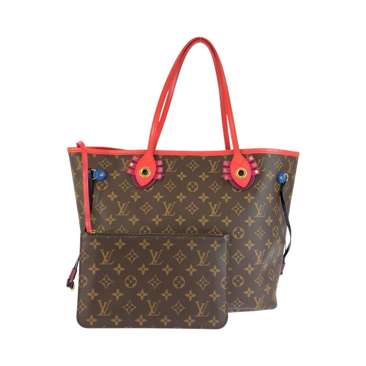 Louis Vuitton Monogram Totem Neverfull Brown Red Tote Shoulder