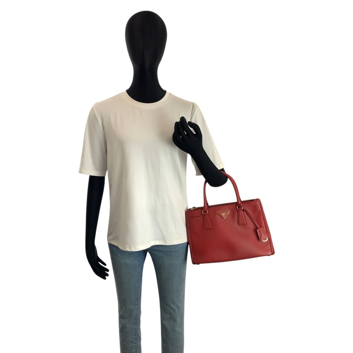 Prada Saffiano Galleria Red Gold Leather Tote Shoulder Bag 2-Way — view 7