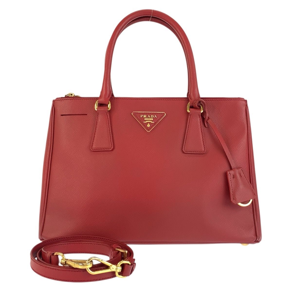 Prada Saffiano Galleria Red Gold Leather Tote Shoulder Bag 2-Way