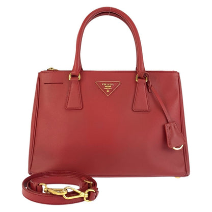 Prada Saffiano Galleria Red Gold Leather Tote Shoulder Bag 2-Way