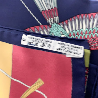 Hermes Carre 90 Soies Volantes Silk Scarf Dancing in the Sky 100% Navy Khaki — view 8