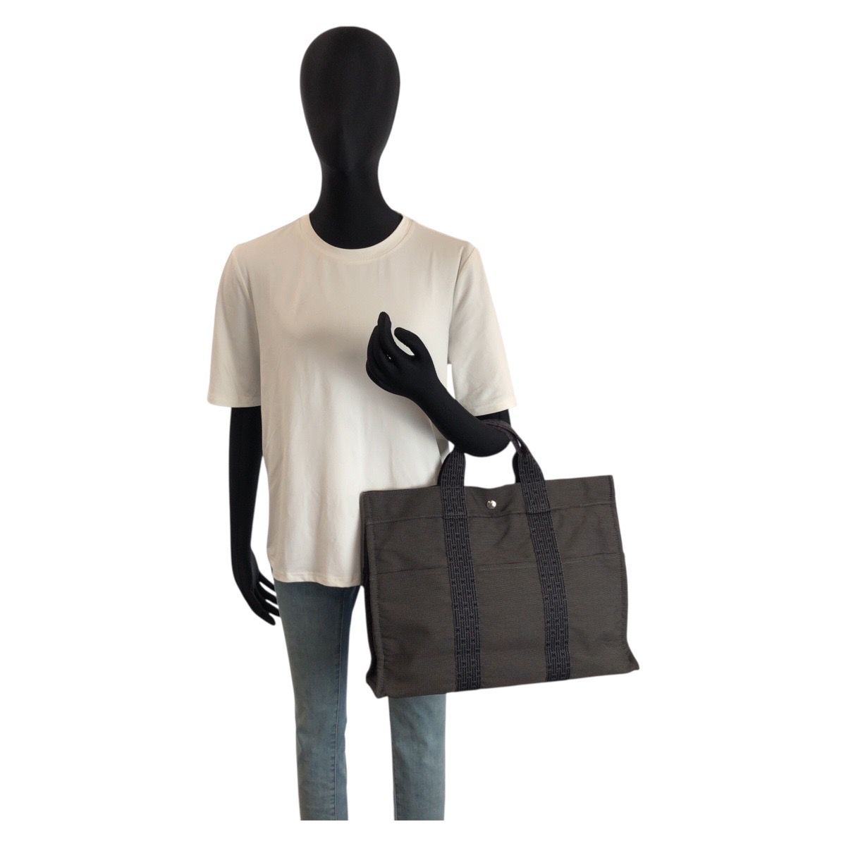 Hermes Her Line Gray Silver Polyamide Polyester Tote — view 6