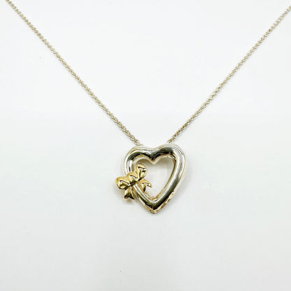 Tiffany & Co Heart Ribbon Silver Yellow Gold Necklace 46 cm — view 6