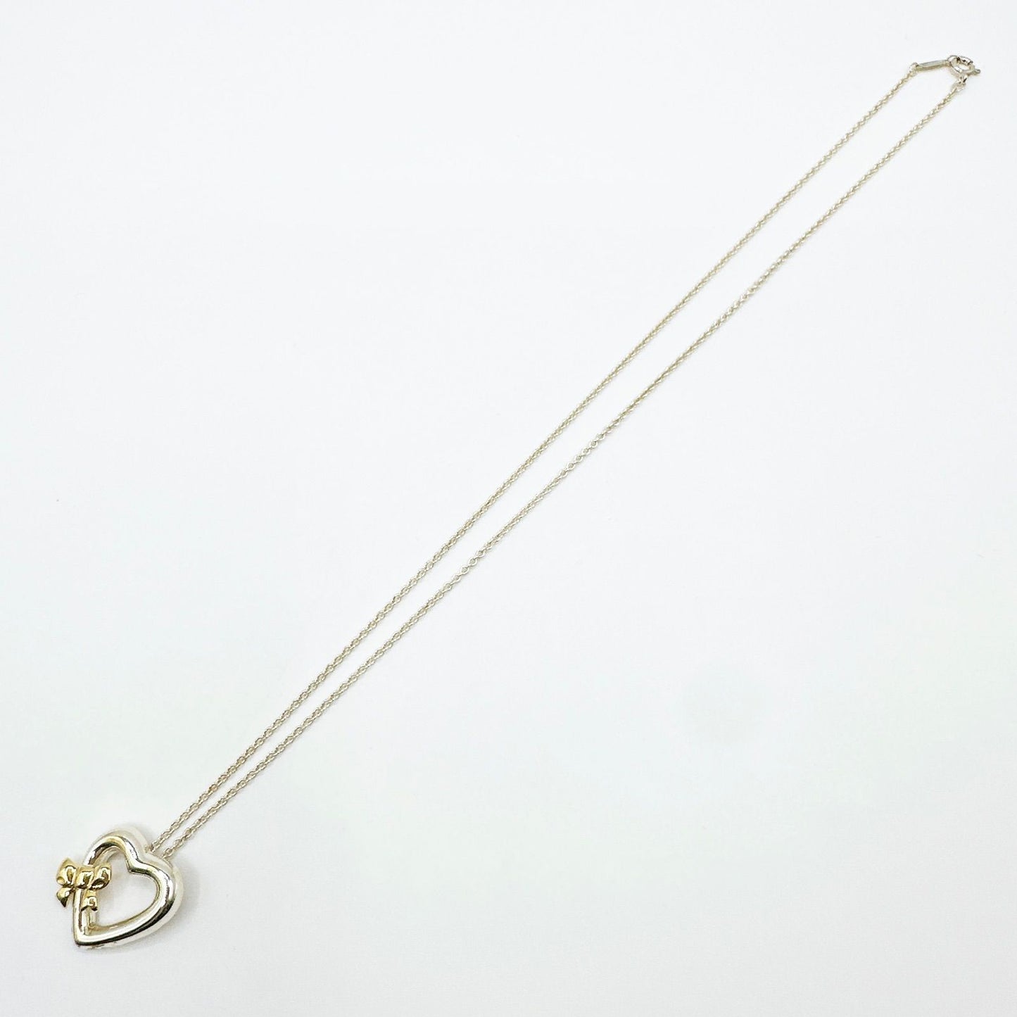 Tiffany & Co Heart Ribbon Silver Yellow Gold Necklace 46 cm — view 7