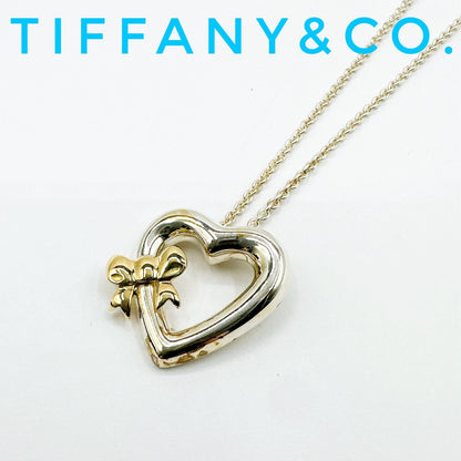 Tiffany & Co Heart Ribbon Silver Yellow Gold Necklace 46 cm