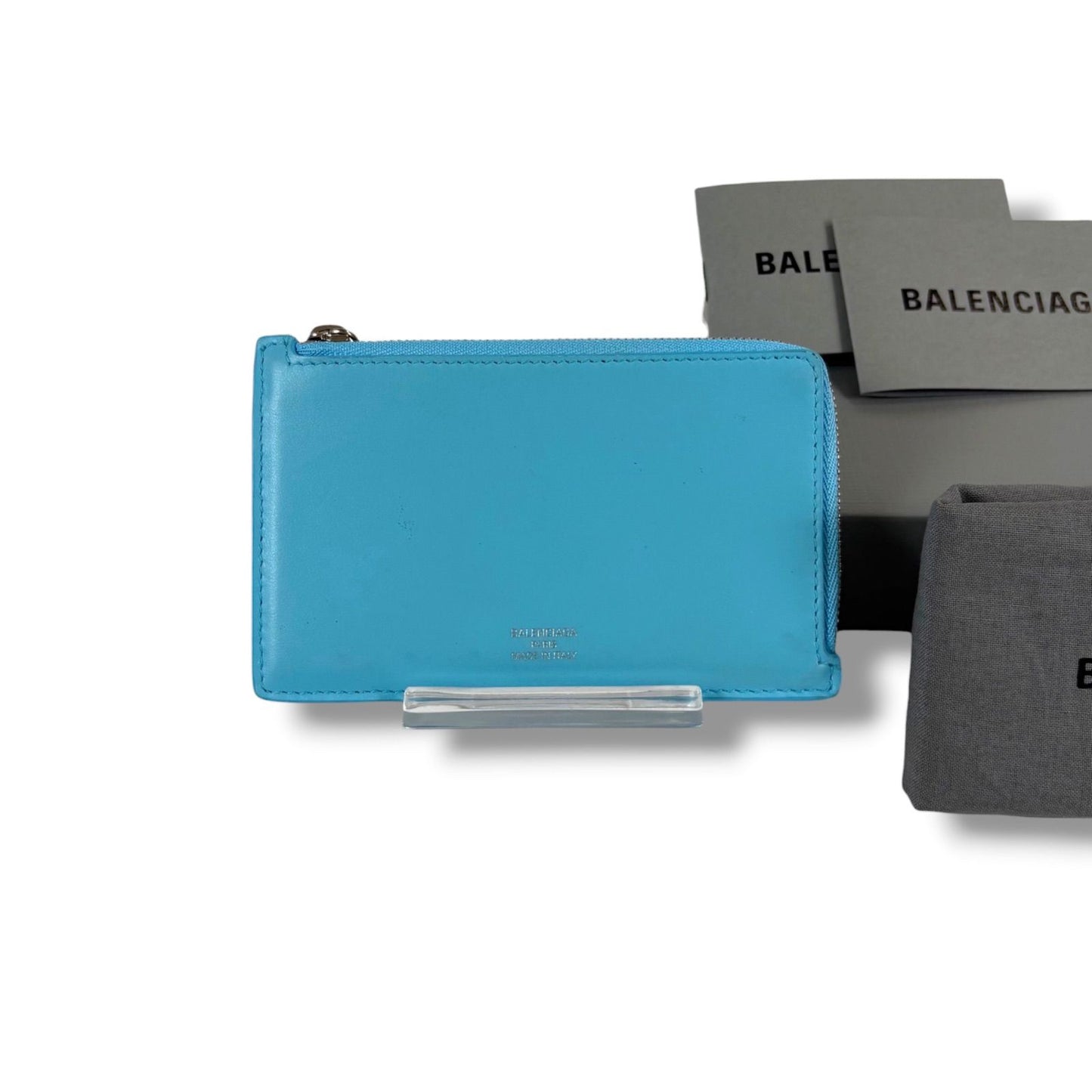 Balenciaga Envelope Fragment Case Coin Card Holder Light Blue Leather