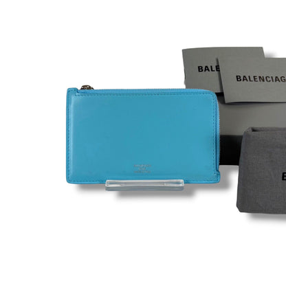 Balenciaga Envelope Fragment Case Coin Card Holder Light Blue Leather