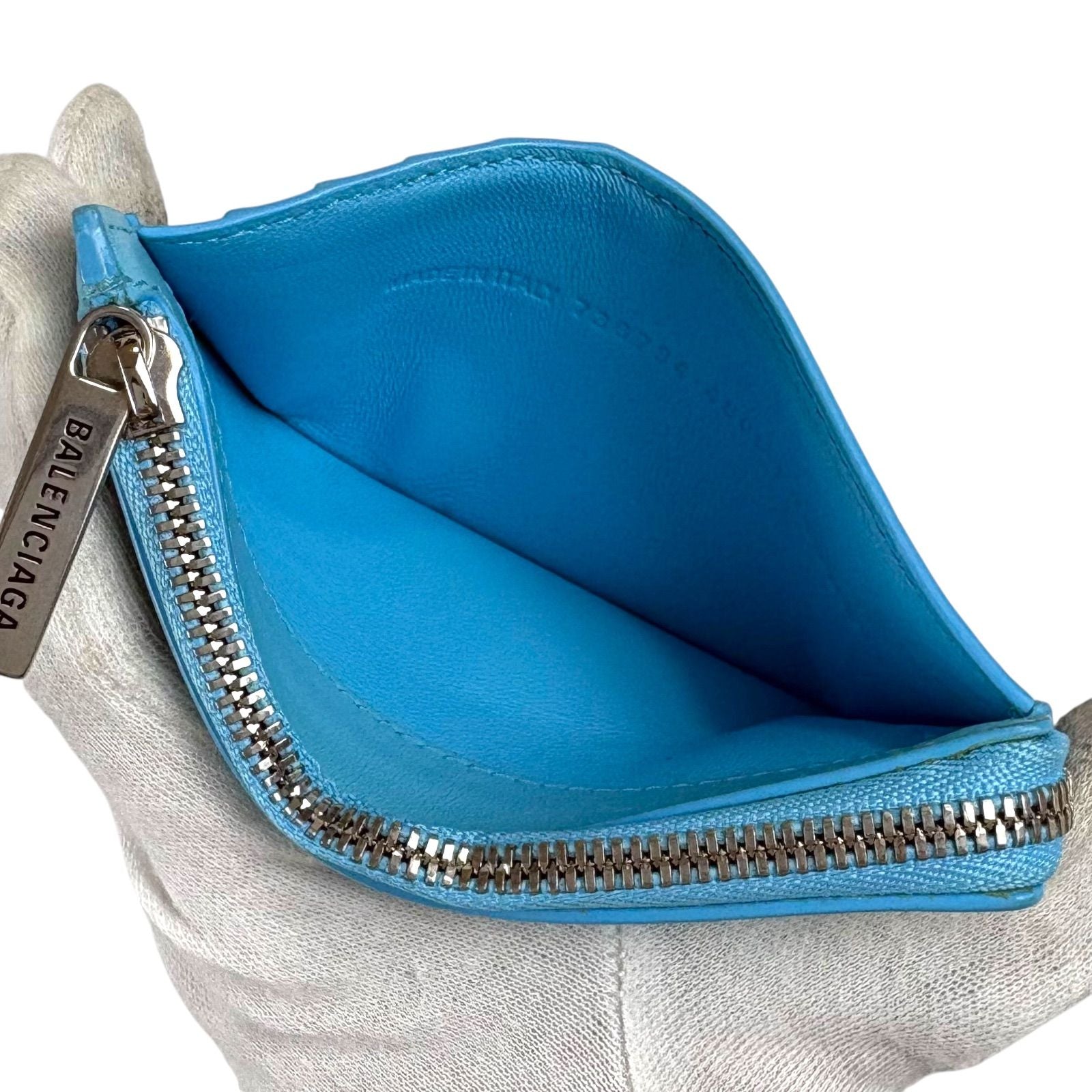 Balenciaga Envelope Fragment Case Coin Card Holder Light Blue Leather — view 9