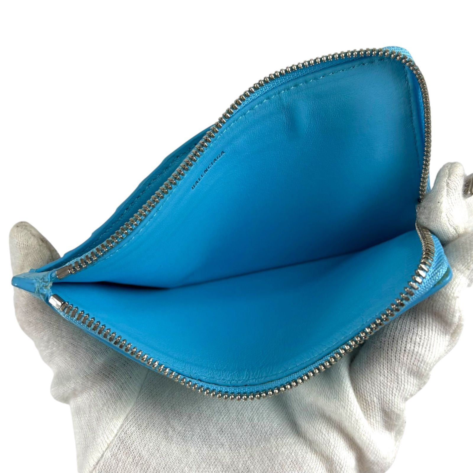 Balenciaga Envelope Fragment Case Coin Card Holder Light Blue Leather — view 8