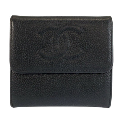 Chanel CC Logo Black Leather Folded Wallet Compact