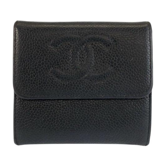 Chanel CC Logo Black Leather Folded Wallet Compact