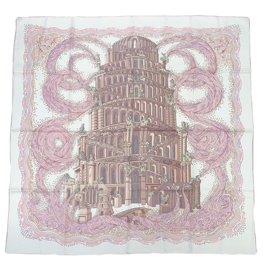 Hermes Carre 90 les Rivieres de Babel River of Pink Scarf Silk
