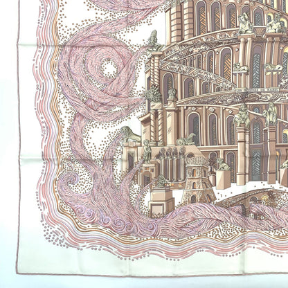 Hermes Carre 90 les Rivieres de Babel River of Pink Scarf Silk — view 5