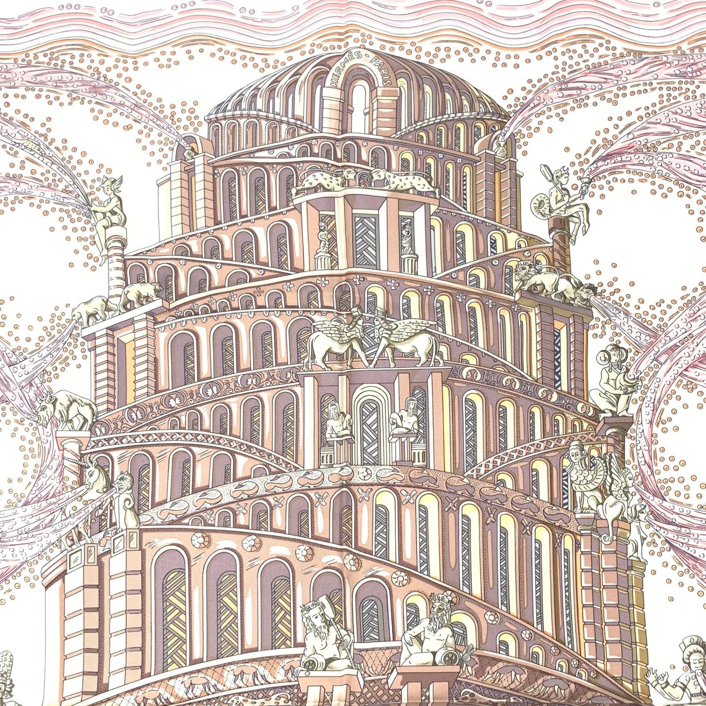 Hermes Carre 90 les Rivieres de Babel River of Pink Scarf Silk — view 6