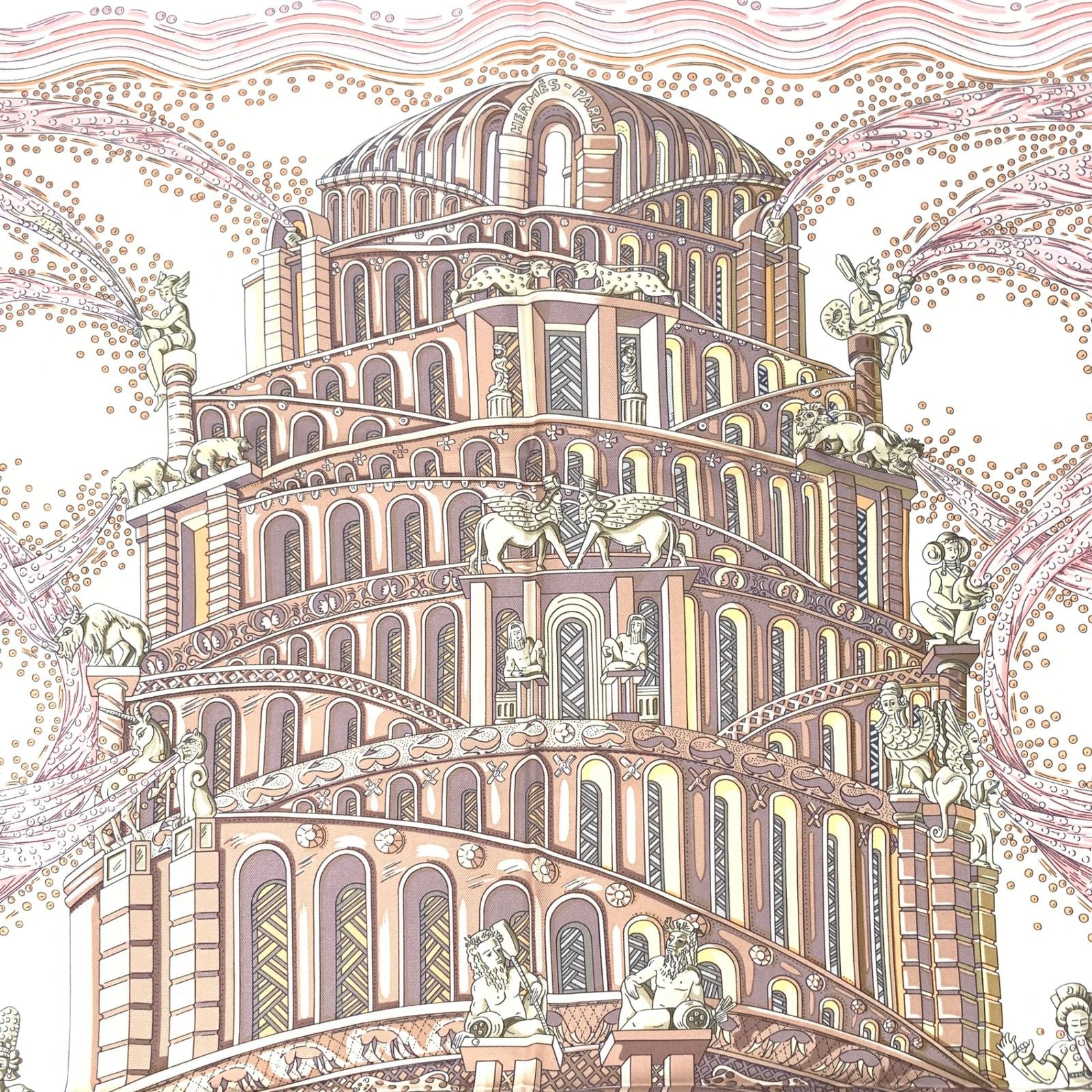 Hermes Carre 90 les Rivieres de Babel River of Pink Scarf Silk — view 6