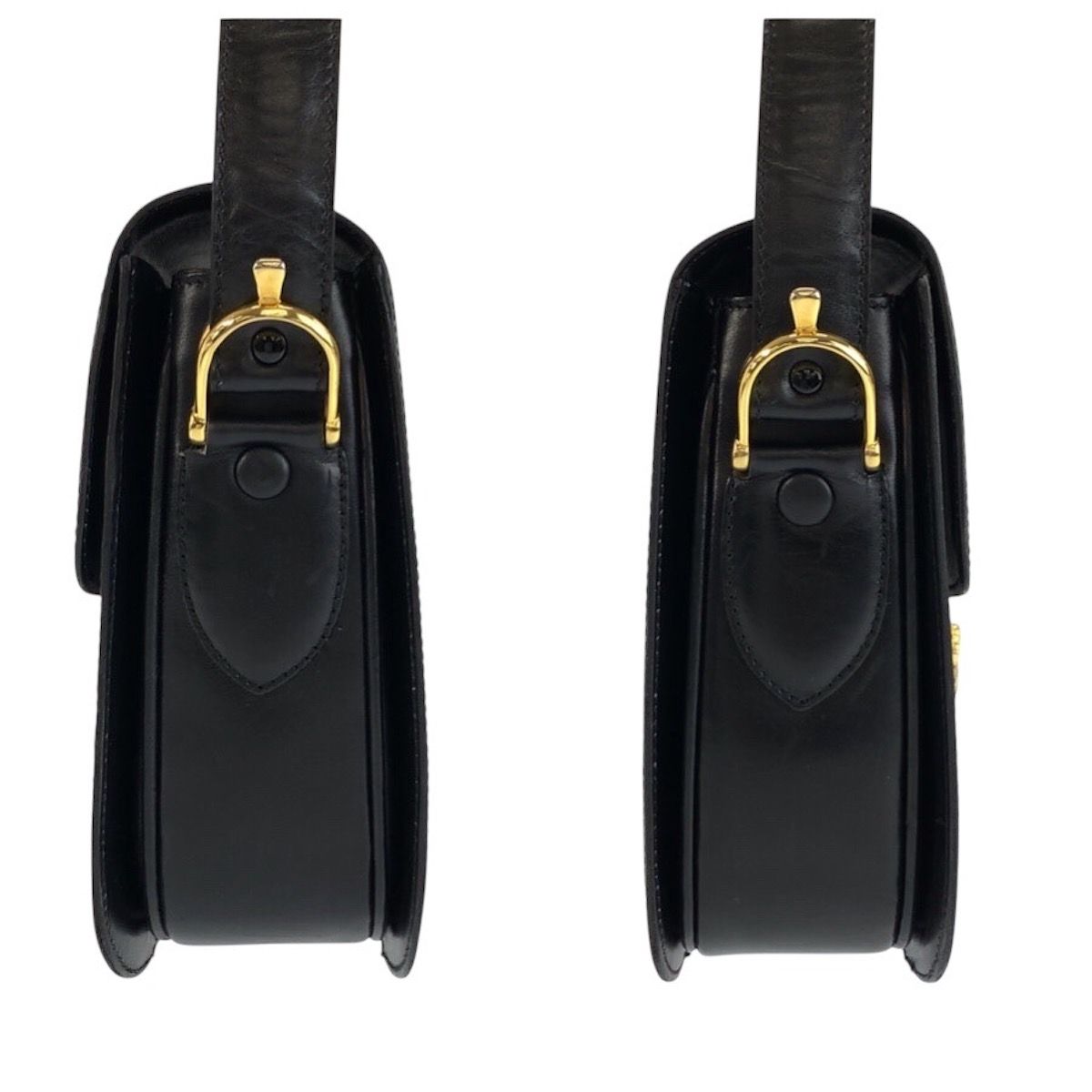 Celine Vintage Horse Carriage Black Gold Leather 09 Shoulder Bag Pochette — view 7