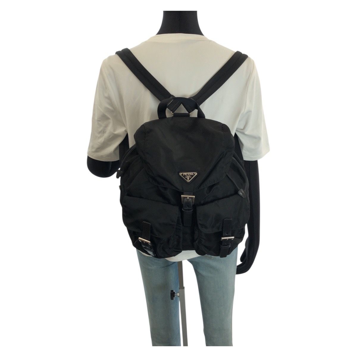 Prada Tessuto Black Silver Nylon Backpack — view 7