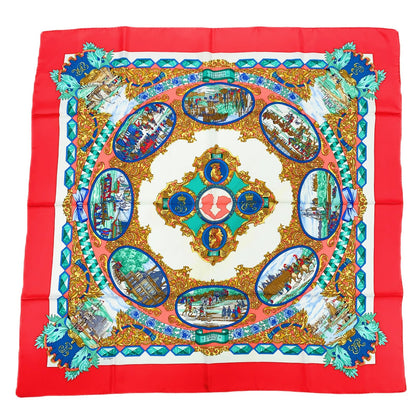 Hermes Carre 90 L'entente Cordiale Franco British Alliance Red Multicolor Scarf