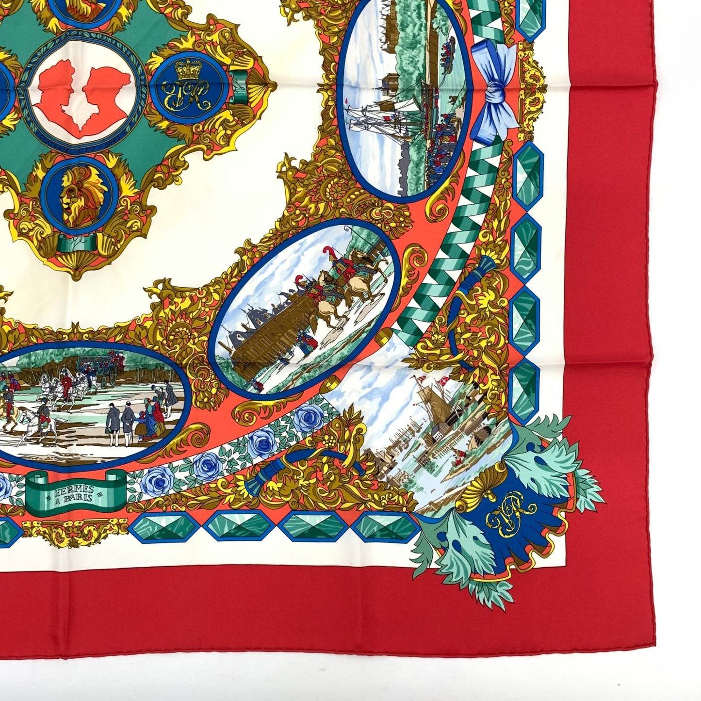 Hermes Carre 90 L'entente Cordiale Franco British Alliance Red Multicolor Scarf — view 4