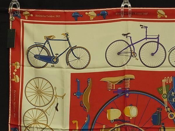Gucci Scarf Red Multicolor Silk 100% Large Bicycle Pattern — view 2