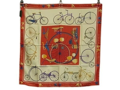 Gucci Scarf Red Multicolor Silk 100% Large Bicycle Pattern