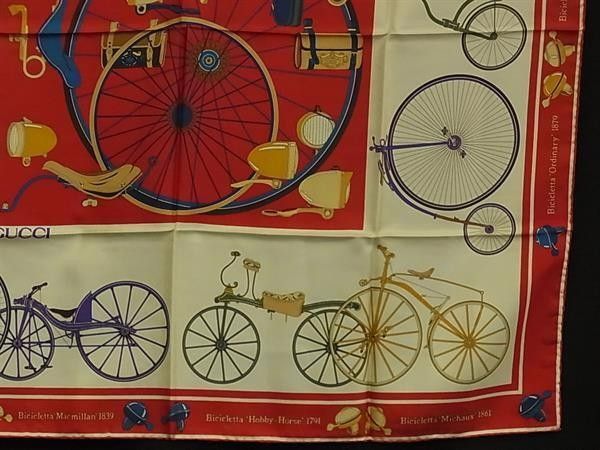 Gucci Scarf Red Multicolor Silk 100% Large Bicycle Pattern — view 3