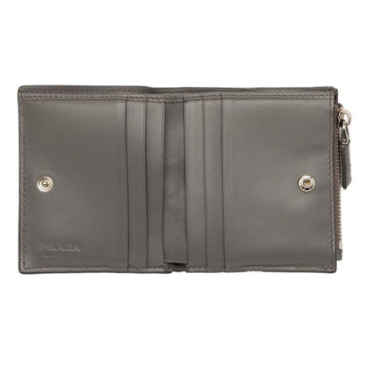 Prada Triangle Logo Bifold Wallet Compact Gray Vitello Daino Leather — view 4