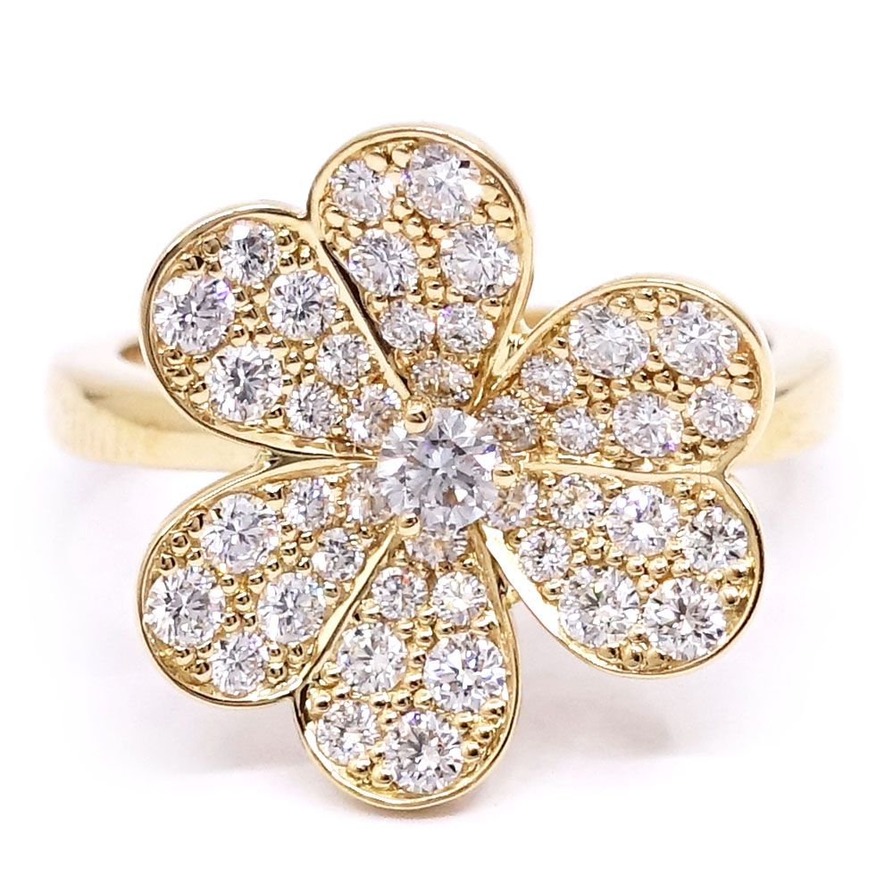 Van Cleef & Arpels 18k Yellow Gold Frivole Diamond Ring Pave