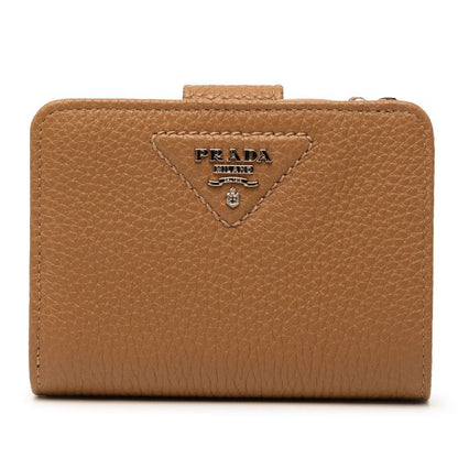 Prada Bifold Wallet Compact Camel Brown Vitello Daino Leather