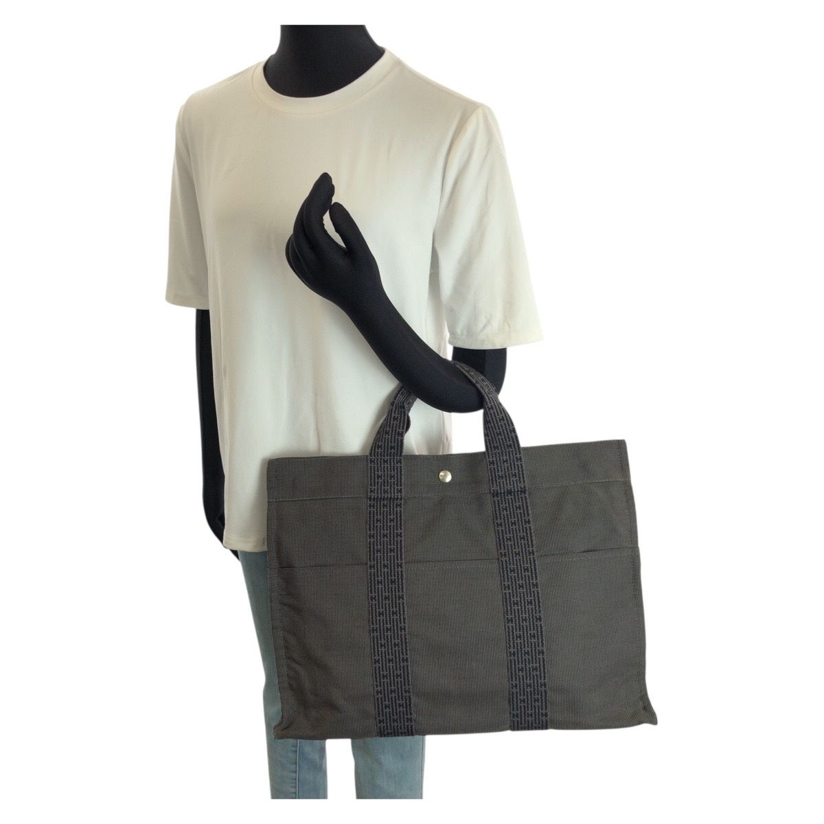 Hermes Her Line Gray Silver Polyamide Polyester Tote — view 7