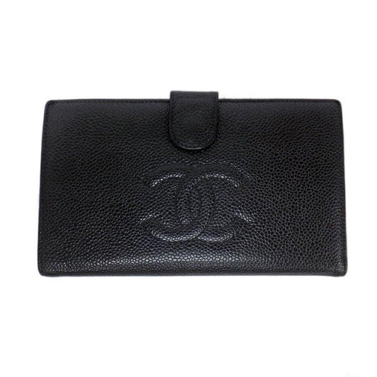 Chanel Ten Wallet Caviar Leather Black CC Logo Kiss Lock