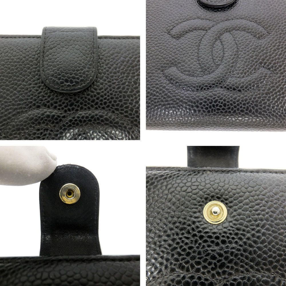 Chanel Ten Wallet Caviar Leather Black CC Logo Kiss Lock — view 6
