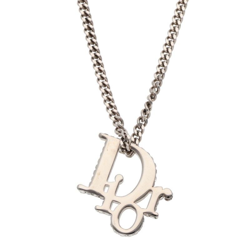 Dior Rhinestone Embellished Oblique Logo Necklace