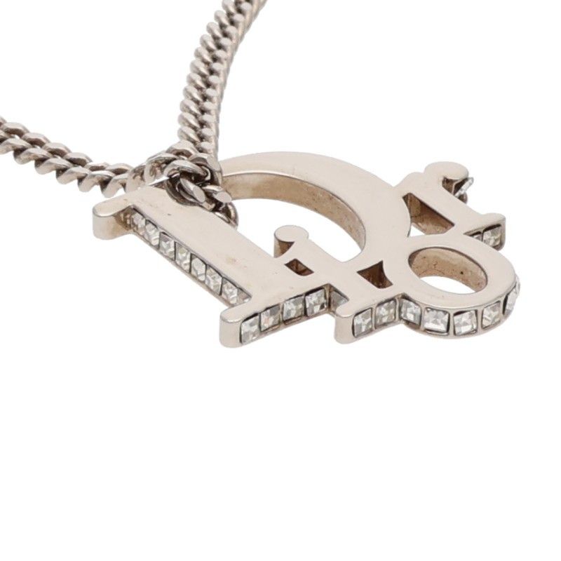 Dior Rhinestone Embellished Oblique Logo Necklace — view 4