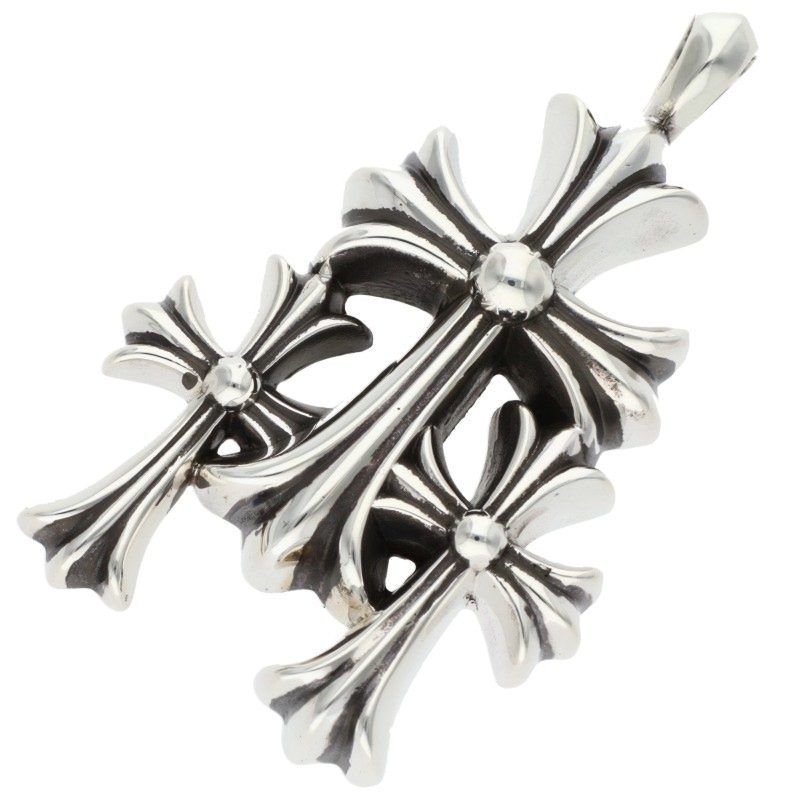 Chrome Hearts 3 CH Crs Sml Triple CH Cross Small Silver Pendant