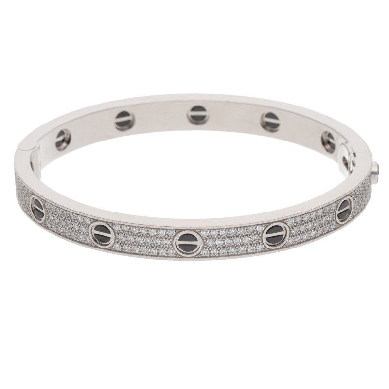 Cartier Love Bracelet 18k White Gold Ceramic Pave Diamond 18