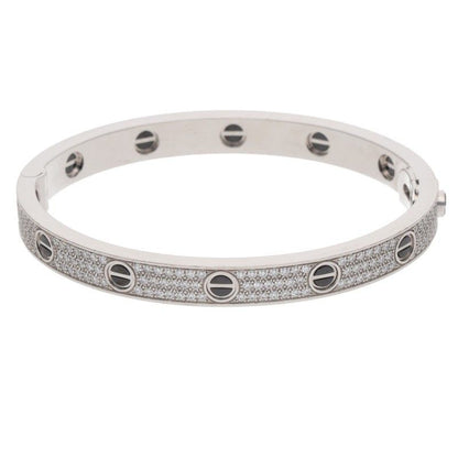 Cartier Love Bracelet 18k White Gold Ceramic Pave Diamond 18
